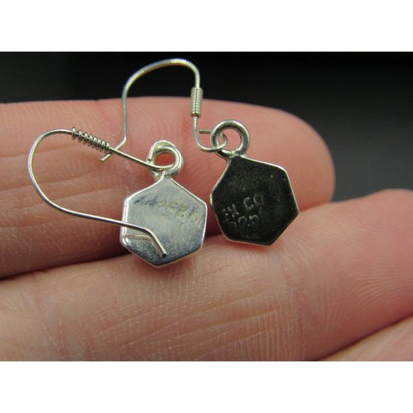 Sterling Silver Hexagon Blue Enamel Small Earrings - Picture 3 of 5